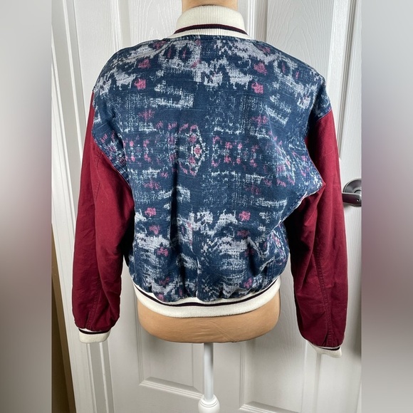 FREE PEOPLE Varsity of Dreams Bomber Jacket Denim Maroon XS - Picture 10 of 13